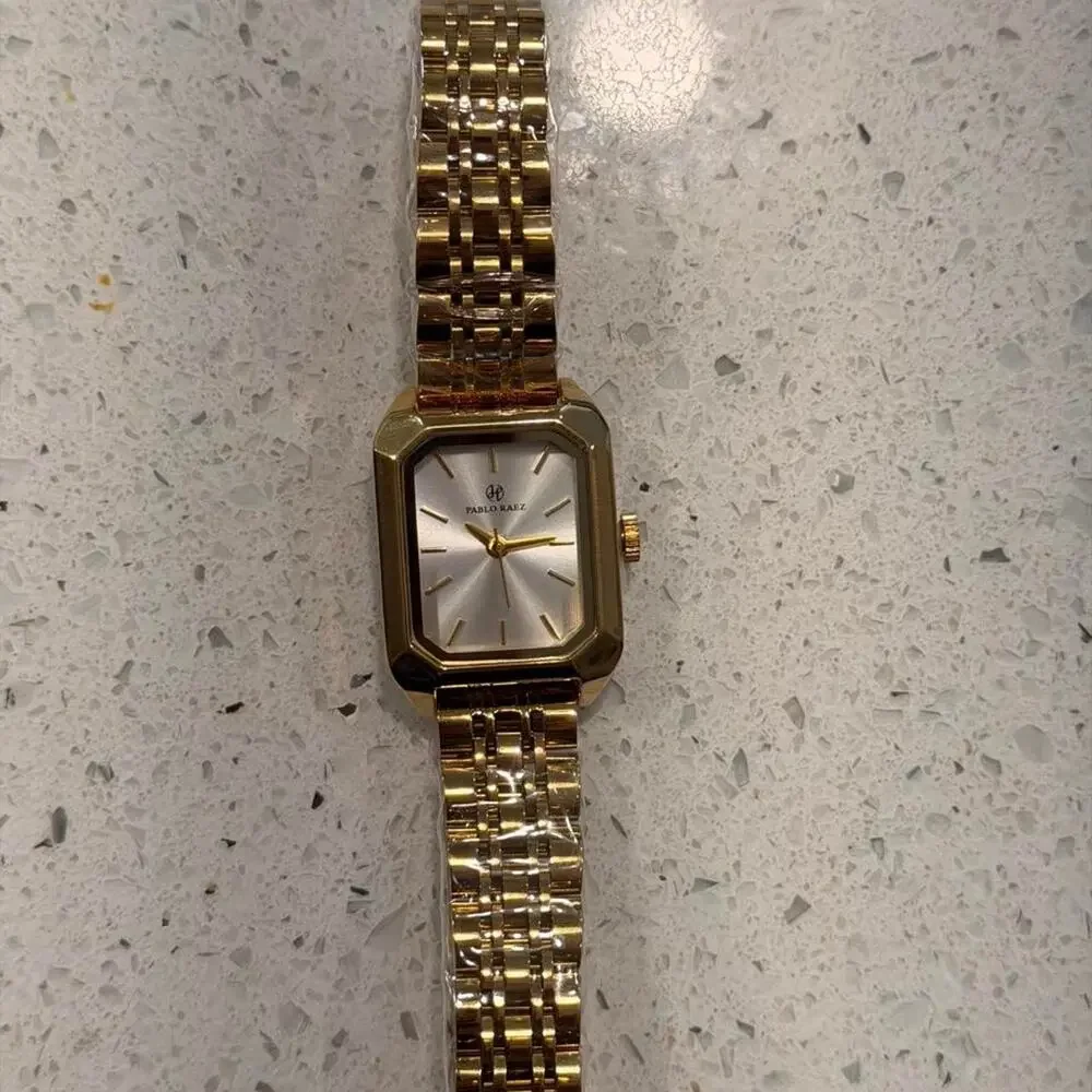Pablo raez gold tone rectangular minimalist watch